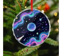 Starry Cosmos Christmas Ornaments - Round Christmas Tree Decorations with Red String, Winter Holiday Keepsake Pendant for Fireplace, Mantel, Wreath Holiday Party Decor (3.1 Inch)