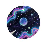 Starry Cosmos Double-Sided Ceramic Christmas Ornaments - Round Hanging Mini Xmas Tree Decorations, Ideas for Farmers, Rustic Home Decor for Indoor Outdoor Tree Decor