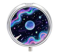Starry Cosmos Pill Box - 3 Compartment Travel Pill Organizer with Small Mirror, Portable Pillcase for Pocket & Purse, Cute Round Medicine Case, Weekly Medicine Container
