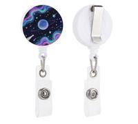 Starry Cosmos Retractable Badge Reel - Personalized ID Name Badge Holder with Lanyard Cute Badges Reel Holder Round Nurse Doctor Name Tag Badges Clip for Work