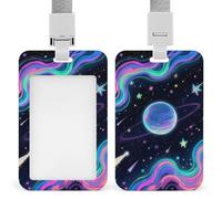 Starry Cosmos Retractable ID Badge Holder with Lanyard - Vertical Badge Reel,Keychain Clip,Name Tag Id Card Holder Protector for Nurse Officer Teacher Security Staff Women Men
