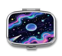 Starry Cosmos Small Pill Box for Purse Travel Essentials Metal Pill Case 2 Compartments Compact Medicine Container Portable Daily Pill Organizer for Vitamins Fish Oils