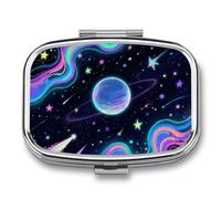 Starry Cosmos Travel Pill Organizer with 2 Weekly Pill Compartments with Mirror for One Day, Medicine Organizer for Purse, Pocket or Wallet