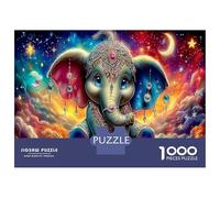 Starry Cute Elephant 1000pc Premium Jigsaw Puzzle Fantasy Pet Jigsaw Puzzle Bundle Sturdy Cardboard DIY Family Game Beautiful Decor Adults Kids Enthusiasts 52x38cm/1000pcs