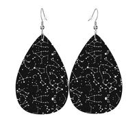 Starry Divination Constellation Piercing Teardrop Earrings Set, Fashion Leather Earrings Dangle Hoop For Women Birthday Party Jewelry Gift