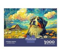 Starry Dog Landscape Premium Cardboard 1000 Piece Dog in Blooms Puzzle, Educational Game Adults, Stress Relief, Birthday Gift & Wall Decor for Enthusiasts 52x38cm/1000pcs