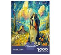Starry Dog Landscape Puzzles Fun Details Beautiful Decoration 1000 Piece Lovely Pet Jigsaw Puzzles Challenging Games for Adults Kids Family 38x26cm/1000pcs
