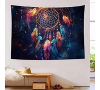 Starry Dream Catcher Tapestry Wall Hanging Art, Cobalt Blue Mysterious Galaxy Motif Wall Decor Tapestries, 40"X30" Hippie Yoga Mat For Bedroom, Dorm, Backdrop, Living Room, Office, Party