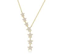 Starry Drop Necklace, Dainty CZ Vertical Star Y-Necklace, Gold/Silver Sparkling Dangling Star Pendant Necklace for Women (Gold)