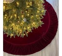 Starry Dynamo 72-Inch Ruffled Velvet Christmas Tree Skirt with Lace Ties, Wine