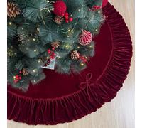 Starry Dynamo Ruffled Velvet Christmas Tree Skirt with Foam Padding, Nylon Backing and Lace-Up Tie Closure (Burgundy, 60-Inch)