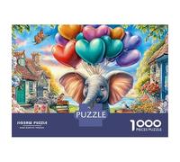 Starry Elephant 1000 Piece Sturdy Cardboard Jigsaw Puzzles Baby Elephant with Balloons in A Town for Puzzle Collectors Office Break Puzzle 52x38cm/1000pcs