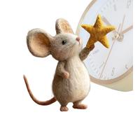 Starry Felt Mice | 4 * 8 Cm Mini Felt Mouse Christmas Decorations | Cute Needle Felted Mice Doll Holding Star | Handmade White Animal Figur | Fashionable Mouse Collectible | Stocking Stuffer Presents