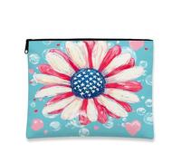 Starry Floral Cosmetic Bag, Patriotic Daisy Canvas Travel Makeup Pouch for Women, Portable Zipper Organizer, Independence Day Toiletry Kit, blue, 7x9 Inch, Flower