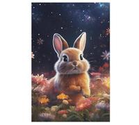 Starry Flower Rabbit Wooden Jigsaw Puzzles 1000 Pieces Family Activity Puzzle Educational Games for Adults And Kids Age 12 Years Up （78×53cm）