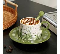 STARRY G Ceramic Coffee Cup Set with Saucer & Spoon, Elegant Coffee Mug Set with Gift Box, Tea Mug - 260ml Floral Tea Cup for Afternoon Tea and Gift Giving (Lily of the Valley)