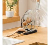 STARRY G Kitchen Utensils Rest with Drip Pad, Cooking Spoon Rest with Lid Holder, Heat-Resistant Double Layer Pot Lid Holder Stand, Countertop Organiser Rack for Cooking Tools, Cutlery Tray Shelf - B