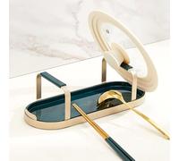 STARRY G Pot Lid Holder Stand, Kitchen Utensils Rest with Drip Pan, Cooking Spoon Rest with Lid Holder, Countertop Organiser Rack for Ladles, Tongs, Spatula, Flatware Tray Shelf - Green Double Layer