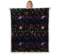 Starry Galaxy Flannel Fleece Throw Blanket 40"x50" Planets Stars Outer Space Fuzzy Blanket for Sofa Couch Ombre Fashion All Season Bed Blankets Plush Blankets,Black Gold Purple