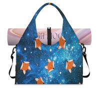 Starry Galaxy Fox Sports Duffle Bag with Shoe Compartment Galaxy Pattern Weekend Overnight Bags Tote Cabin Luggage Bag for Gym Yoga Travel