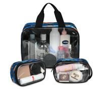 Starry Galaxy Fox Travel Makeup Bag for Women Men, Galaxy Pattern Translucent Cosmetic Bags 3 Pcs Large Shower Wash Pouch Toiletry Cosmetic Toiletries Organizer