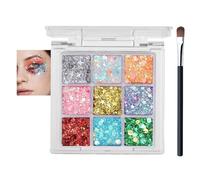 Starry Glitter Palette with Mixed Chunky and Fine Sparkles - 9 Colour Vibrant Iridescent Shimmer Eyeshadow Palette for Festival Party Makeup & Art, Long Lasting