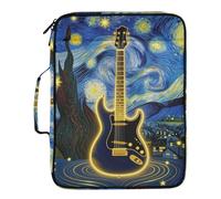 Starry Guitar Receipt Organizer Easy to Carry 1.5-Inch 3-Ringing Zipper Binder with Zipper Closure for Paperwork