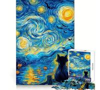 Starry Halloween Night with Black Cat 1000 Pieces Jigsaw Puzzles for Adults Smart Game Stress Release Pattern Assembly Xmas Surprise 50x75cm