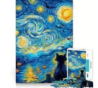 Starry Halloween Night with Black Cat 1000 Pieces Jigsaws Adults Puzzles Logic Boost Toy Bonding Time Premium Edge Premium Gift 38x52cm