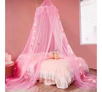 Starry Hanging Bed Canopy with Lights Foldable Ceiling Tent for Girls' Bedroom Fits Full/Queen/King Beds 120cm (48") Round Dome Netting