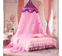 Starry Hanging Bed CanopyRound Dome Drapes with LED Lights Foldable Ceiling Tent for Girls' Bedroom Fits Twin to King Beds 100cm (39")