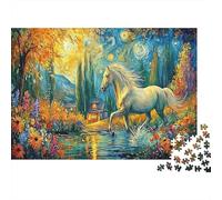 Starry Horse 1000 Piece Starry Night White Horse Forest Art Print Jigsaw Puzzles for Adults And Kids Family Educational Games 1000 Pieces Fun, Challenging & Brainteasing Adults for Women, Gifts for Me