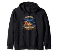Starry Lake Campfire Escape Outdoor Night Adventure Zip Hoodie