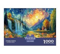 Starry Landscape 1000 Piece Recycled Paper Puzzle -Landscape (waterfall Night) Puzzles for Adults Gifts Educational Game Challenge Wall Decor52x38cm/1000pcs