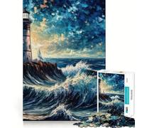 Starry Lighthouse 1000 Piece Jigsaw Puzzle for Teenagers Brain Challenge Toy Relax Time Precise Cut Art Display 38x26cm