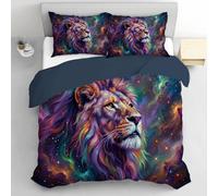 Starry Lion Head Duvet Cover Set Single Bedding Set Soft Cozy Psychedelic Starry Sky Quilt Cover Theme Bedroom Decor for Kids Boys Girls Adults, 135x200cm Blue-Green