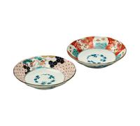 Starry Mart Bloom Minoyaki Somenishiki Koimari Japanese Deep Plate - Traditional Japanese Ceramic Dish, Ø20.5cm H4.5cm, Random Pattern, Ideal for Soup & Rice (Set of 2)