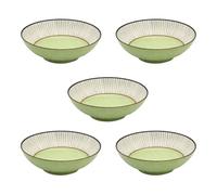 Starry Mart Bloom Minoyaki Wabi Tokusa Small Bowl Set of 5 - Japanese Ceramic Tableware Ø14cm | H4cm - Microwave & Dishwasher Safe - Imported from Japan (Green)