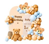 Starry Mart Blue Brown Teddy Bear Balloon Arch Kit, Latex & Foil Balloon Garland Set, Boho Bear Theme Balloons for Baby Shower 1st Birthday Party Decorations