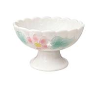 Starry Mart Ceramic Elevated Serving Bowl, Embossed Floral Pedestal Bowl Ø13cm | H8cm, Japanese Style Footed Fruit Snack Dessert Bowl, 1Pcs