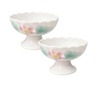 Starry Mart Ceramic Elevated Serving Bowl, Embossed Floral Pedestal Bowl Ø13cm | H8cm, Japanese Style Footed Fruit Snack Dessert Bowl, 2Pcs