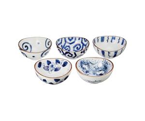 Starry Mart Ichiyama Minoyaki Aizome Workshop Indigo Dyeing Japanese - Pattern Bowl Gift Set of 5 - Traditional Handcrafted Ceramic Bowls for Dining and Decor - Microwave & Dishwasher Safe