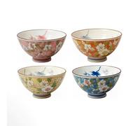 Starry Mart Japanese Camellia Bowl Set Ø11.5cm - Ceramic Rice & Soup Bowls H6.2cm, Elegant Floral Design, Tableware for Everyday Dining (Set of 8)