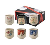 Starry Mart Japanese Ceramic Narrow-Mouthed Cup Gift Set - Family Collection (6-Piece Set, Assorted Designs), Dishwasher & Microwave Safe