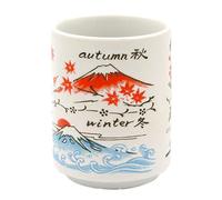 Starry Mart Japanese Ceramic Tea Cup Set Traditional Designs Featuring Mount Fuji, Daruma & More - Authentic and Durable Teacups for Hot or Cold Beverages (Four Seasons in Fuji Mountain)