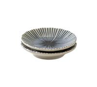 Starry Mart Japanese Minoyaki Style Mini Plates - Line Tokusa Pattern Ceramic Dishes Assorted Colour Ø8.2cm | H1.8cm - Set of 2 | Microwave & Dishwasher Safe | Made from Japan (Blue)