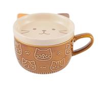 Starry Mart Japanese Style Ceramic Cup with Lid - Cat | 300ml Cute Animal Mug | Tea & Coffee Cup (Cat)