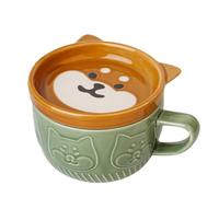Starry Mart Japanese Style Ceramic Cup with Lid - Shiba Inu | 300ml Cute Animal Mug | Tea & Coffee Cup