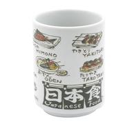 Starry Mart Japanese Style Ceramic Tea Cup Printed Cute Design Microwavable Safe High Temperature Resistance W7.2cm | H10.2cm (1 Cup, Japanese Food)