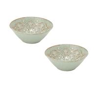 Starry Mart M-Mode Moroccan Japanese Ceramic Bowl, Light Green, Floral Mandala Design, 13.5cm Diameter, 5cm Height, Set of 2
